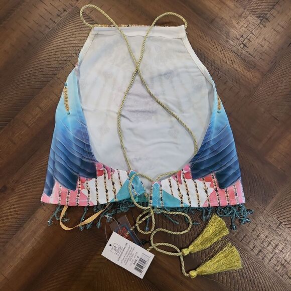 Dolls Kill x 24HRS Beaded open back halter top with beaded trim Small - Picture 4 of 5